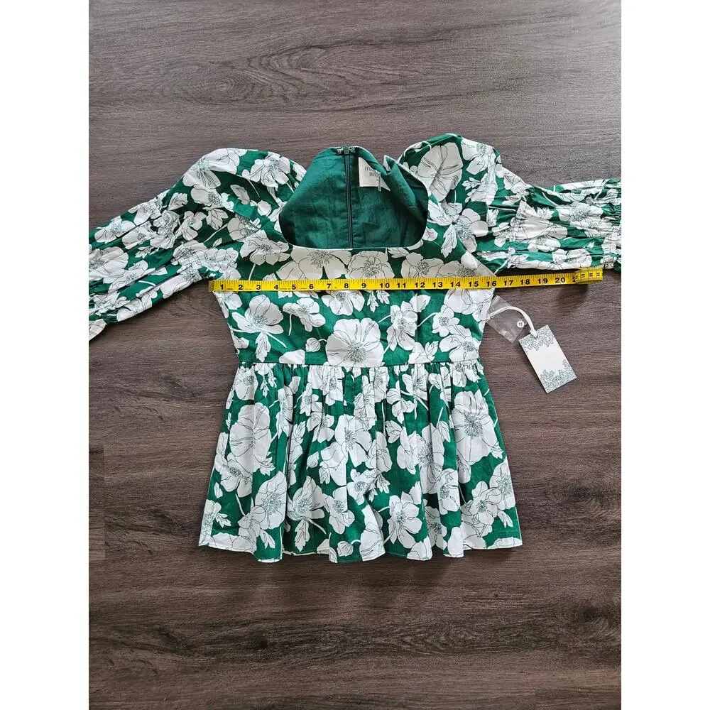 Tuckernuck Hyacinth House Green Floral Clemons Blouse NWT Size X-Small